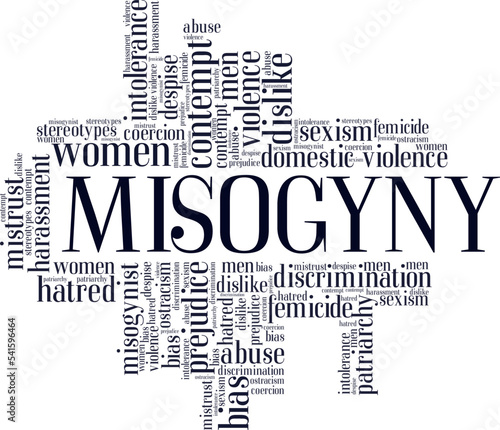 Misogyny word cloud conceptual design isolated on white background. photo