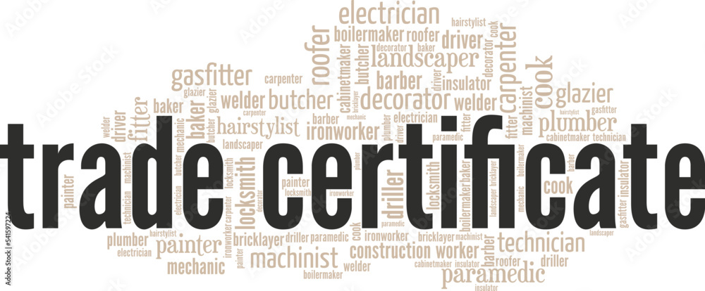 Trade Certificate word cloud conceptual design isolated on white background. Trade Certificate word cloud conceptual design isolated on white background.