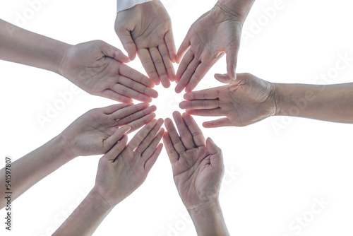 Friendship happiness leisure partnership team concept, Group of people holding hands assemble togetherness isolated on white background