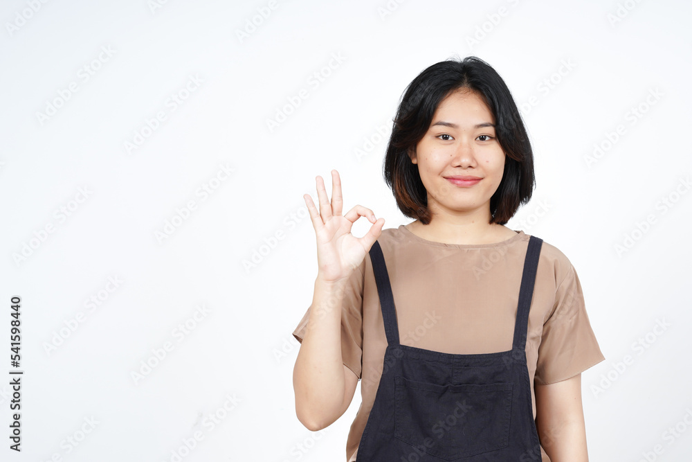 Showing OK Sign of Beautiful Asian Woman Isolated On White Background Showing OK Sign of Beautiful Asian Woman Isolated On White Background