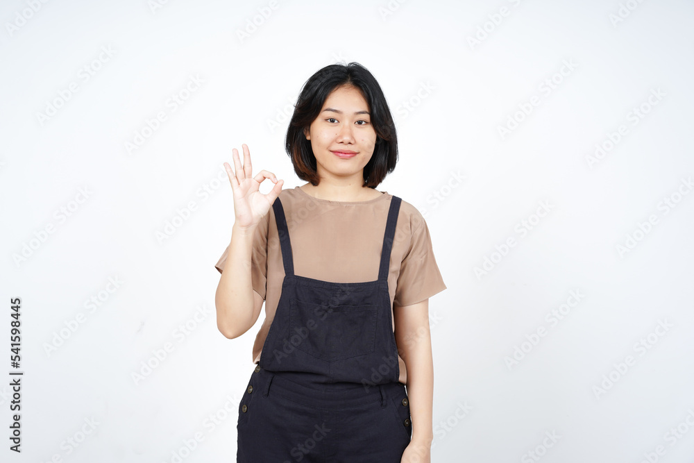 Showing OK Sign of Beautiful Asian Woman Isolated On White Background Showing OK Sign of Beautiful Asian Woman Isolated On White Background