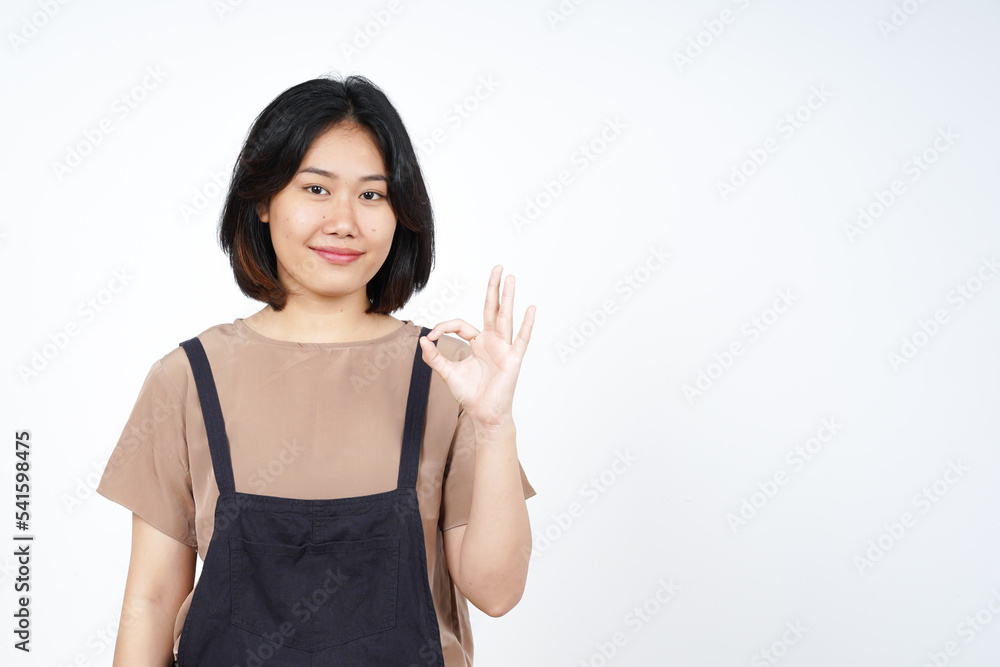 Showing OK Sign of Beautiful Asian Woman Isolated On White Background Showing OK Sign of Beautiful Asian Woman Isolated On White Background