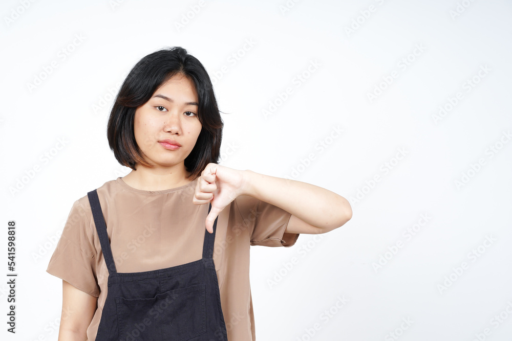Showing Thumbs Down of Beautiful Asian Woman Isolated On White Background Showing Thumbs Down of Beautiful Asian Woman Isolated On White Background