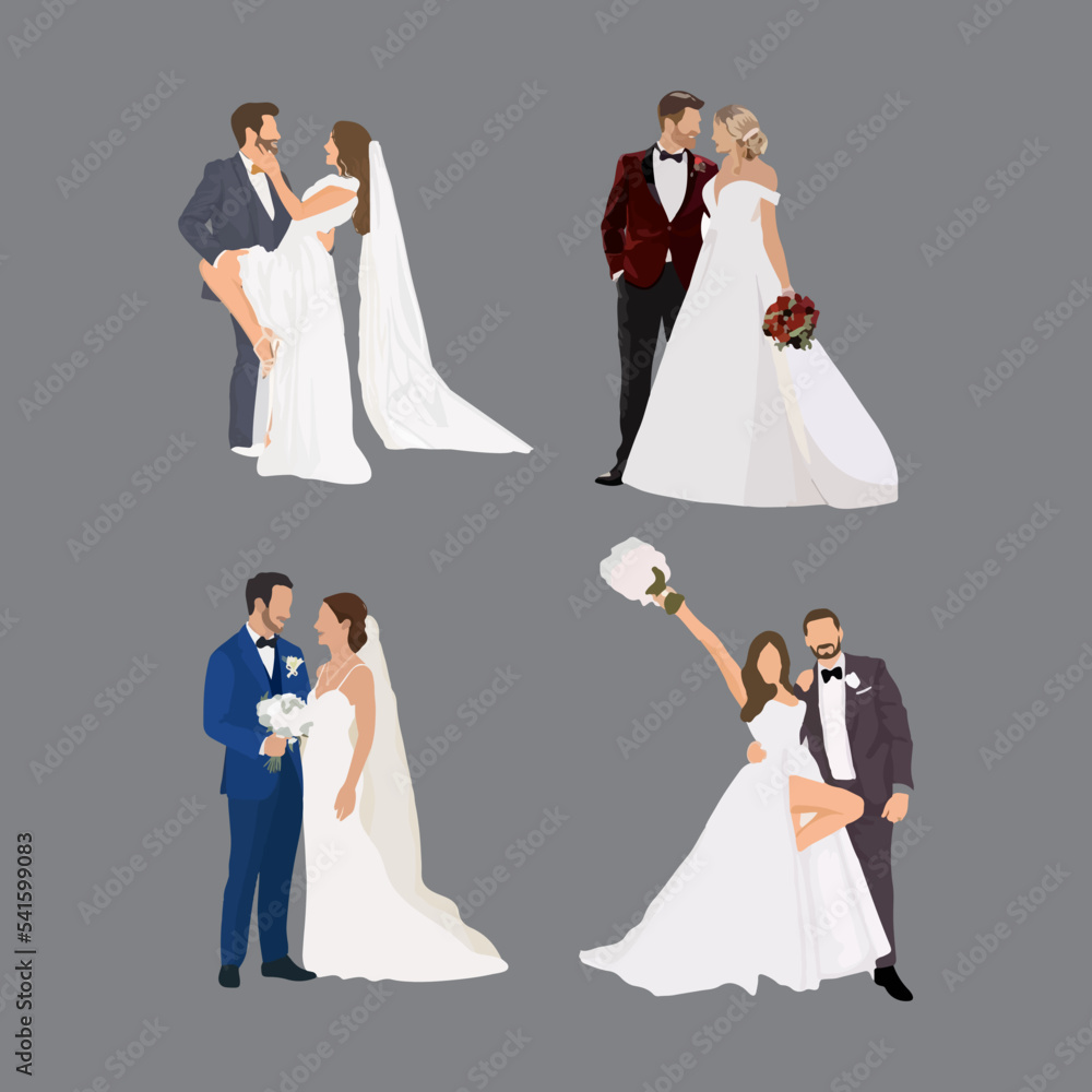 Set of Bride and Groom vector illustration Set of Bride and Groom vector illustration