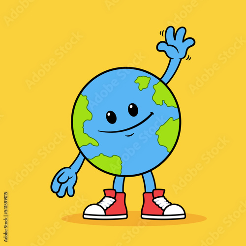 Cute Waving Globe Character
