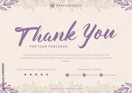 thanks card template with beauty outline flower floral frame border decoration for business shop thank you greeting card
