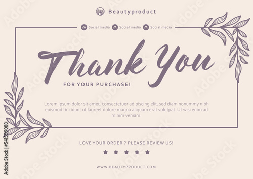 beauty thanks card with purple flower floral frame border decoration for beauty business shop