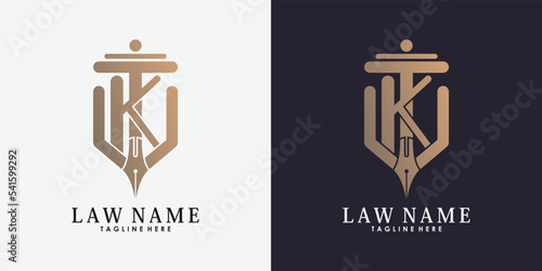 lawyer logo design with letter k creative concept premium vector