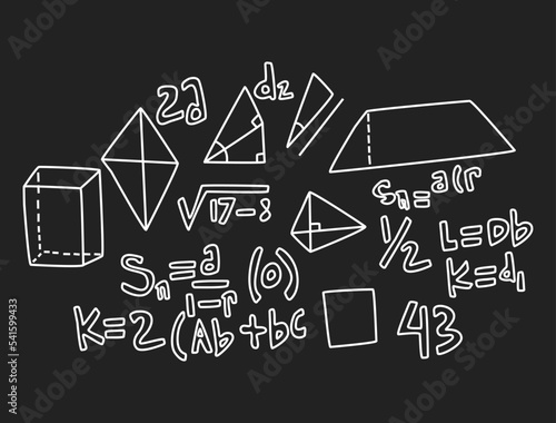 Realistic math chalkboard background illustration