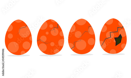 Set of dinosaur egg icons with cracks and shards. Ancient animal egg hatching stage on white background. Great for ancient reptile egg logos. Vector illustration