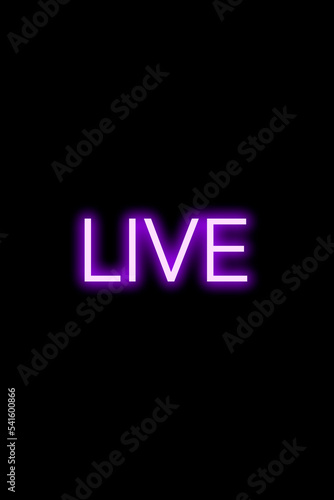 High-quality illustration. Purple neon sign on an isolated dark background with the phrase live media on it. Bright sign for designs or graphic resources.