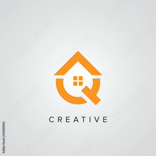 Abstract letter Q real estate house logo design vector illustration.