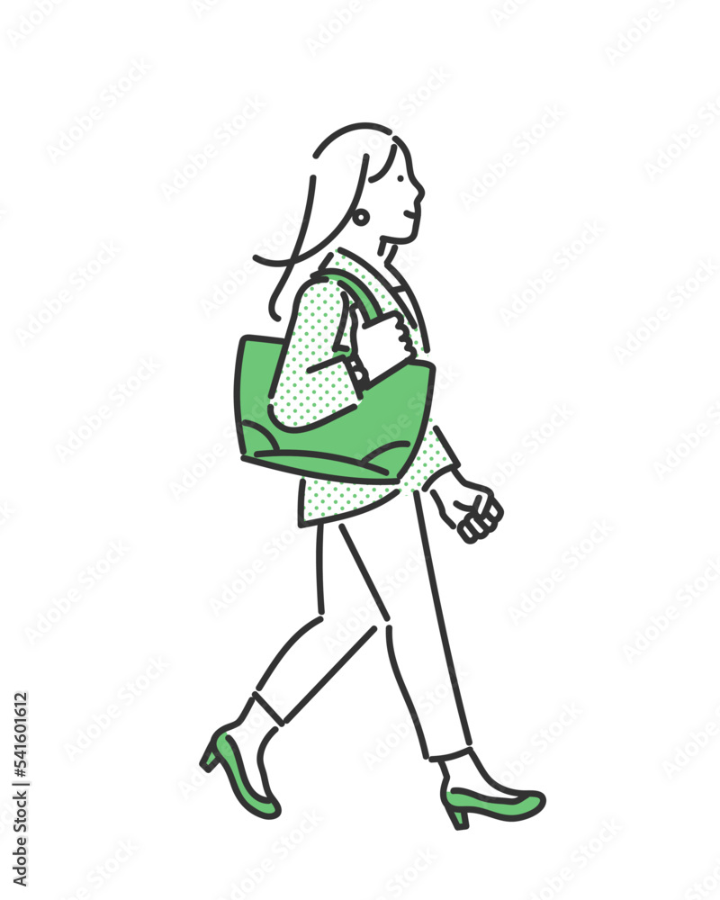 歩く女性のビジネスパーソンのイメージイラスト