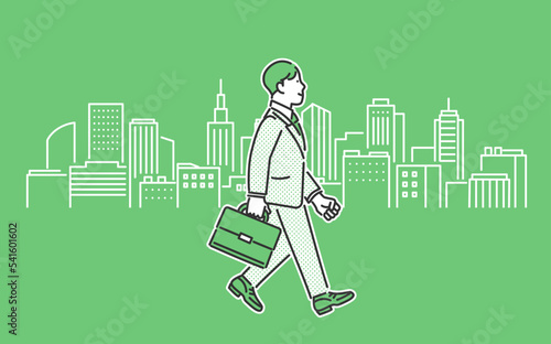 オフィス街を歩く男性のビジネスパーソンのイメージイラスト