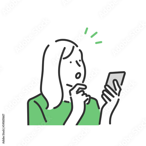 スマホを見て驚く女性のイラスト素材