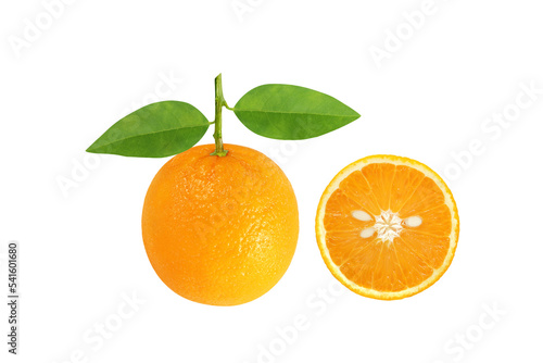 Orange fruit and leaves isolated on white background, with clipping path include for design usage purpose.