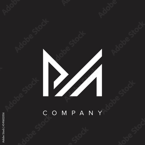 Minimal creative initial based PM logo and MP logo. Letter PM MP creative elegant monogram white color on black background.