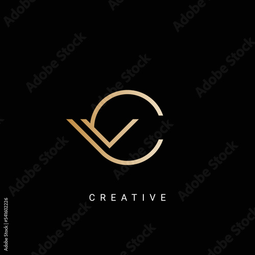 Minimal Creative Initial Based CV and VC logo. Letter CV VC creative elegant Monogram luxury logo with golden color.