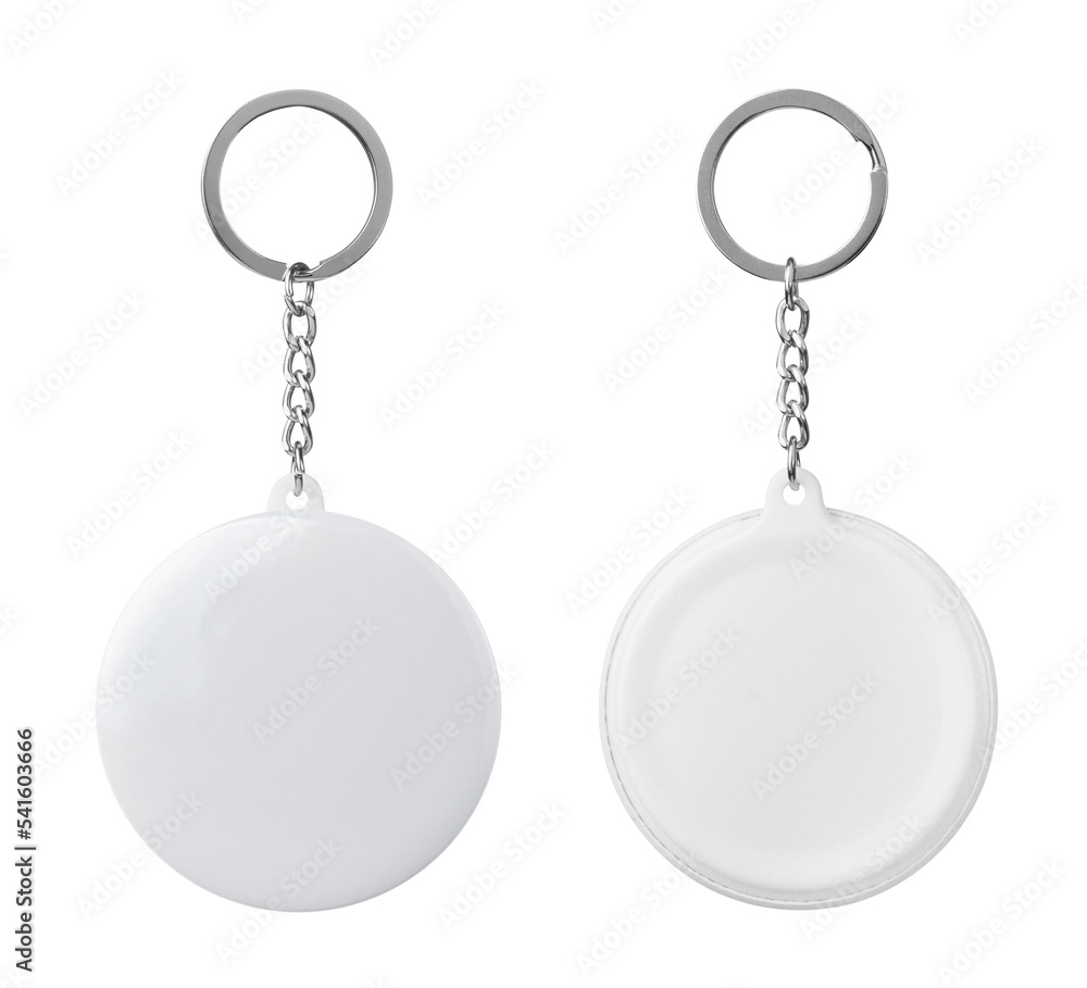 White blank badge. Glossy round button badge with ring isolated on white White blank badge. Glossy round button badge with ring isolated on white