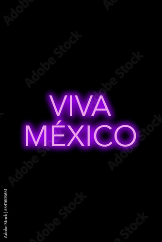 High quality illustration. Purple neon sign on an isolated dark background with the word viva mexico written on it. Bright sign for designs or graphic resources