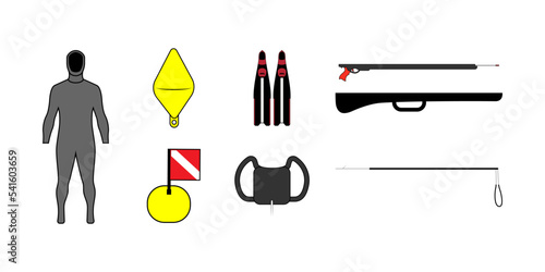Spearfishing pictograms set vector illustration.