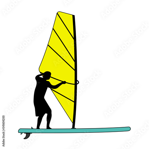 Windsurf inflatable SUP board vector illustration.