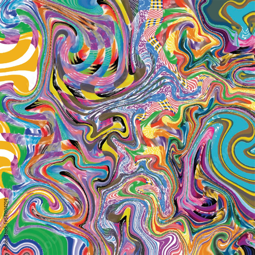 Trippy wavy swirling background art with random rainbow colors square shaped vector wallpaper