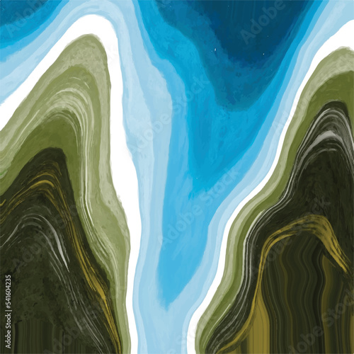 Earth toned watercolor wet liquid brush stroke wash blue and green elegant soothing calming vector background