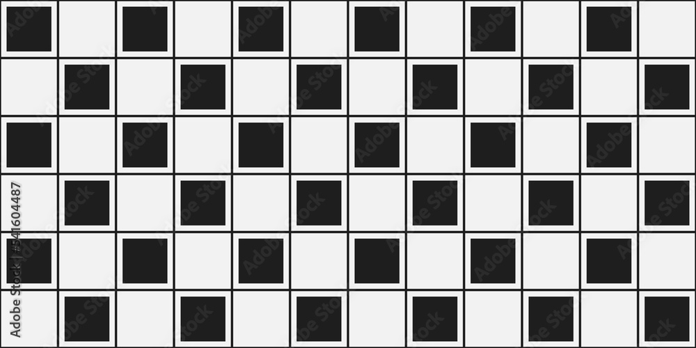 Checkered tile of empty cells filled with black squares. Suitable for print and surface decoration. Checkered tile of empty cells filled with black squares. Suitable for print and surface decoration.
