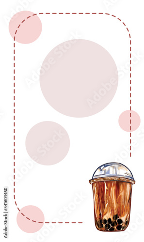 Boba bubble brown sugar milk tea drink title social media template cover vertical digital vector background wallpaper