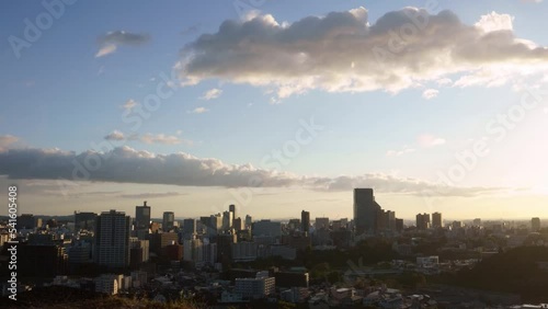 4K time-lapse video of the cityscape of Sendai at sunset.