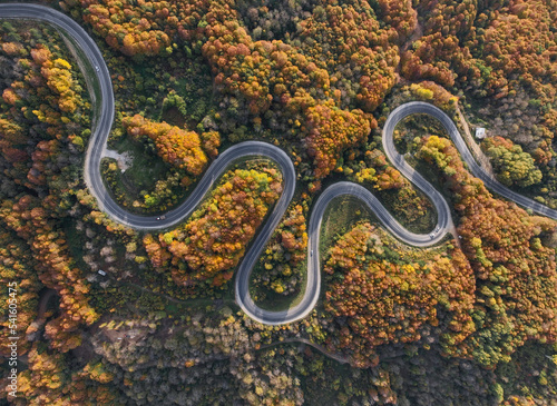Autumn Season in the İnegol-Domanic Winding Road Drone Photo, İnegol Bursa, Turkey © raul77