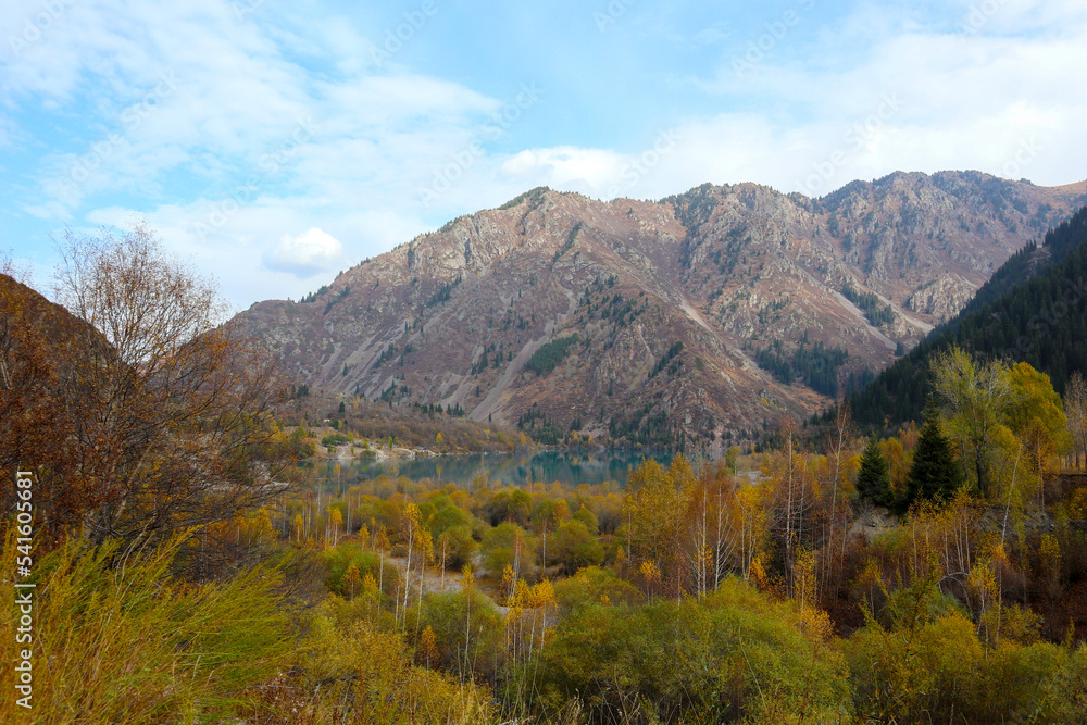 mountain beautiful lake and autumn forest. mountain landscape.