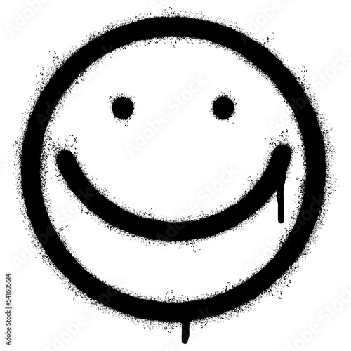 Spray Painted Graffiti smiling face emoticon isolated on white background. vector illustration.