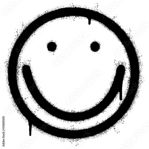 Spray Painted Graffiti smiling face emoticon isolated on white background. vector illustration.