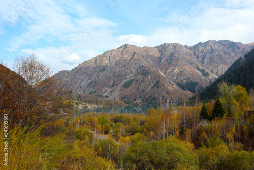 mountain beautiful lake and autumn forest. mountain landscape.