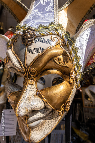 Gold White and Black Venice Carnival Mask With Music Notes