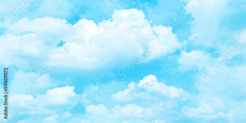 Blue sky with white clouds background. Romantic sky. Abstract nature background of romantic summer blue sky with fluffy clouds. Beautiful puffy clouds in bright blue sky in day sunlight.><