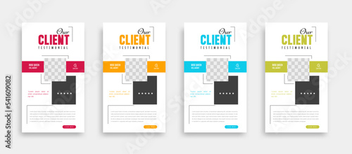Modern and creative client testimonial social media post design. Customer service feedback review social media post or web banner with color variation template. 