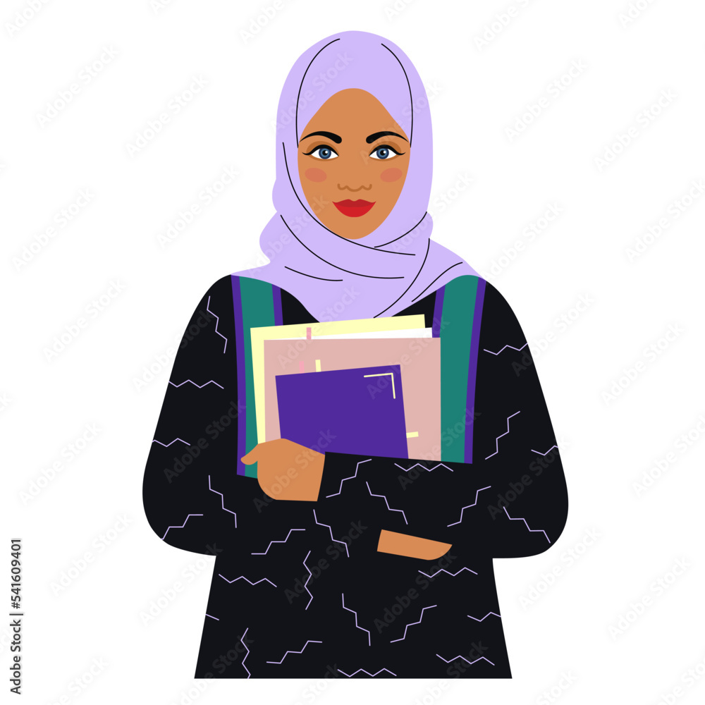 girl in a hijab with books and textbooks Stock Vector | Adobe Stock