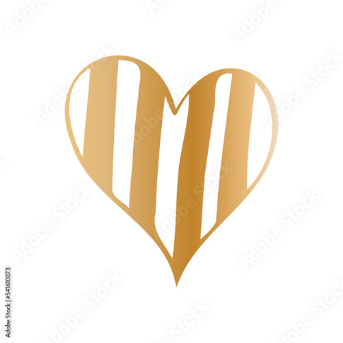 Simple golden doodle hand drawn heart. Isolated design element for valentine's day, wedding, romance