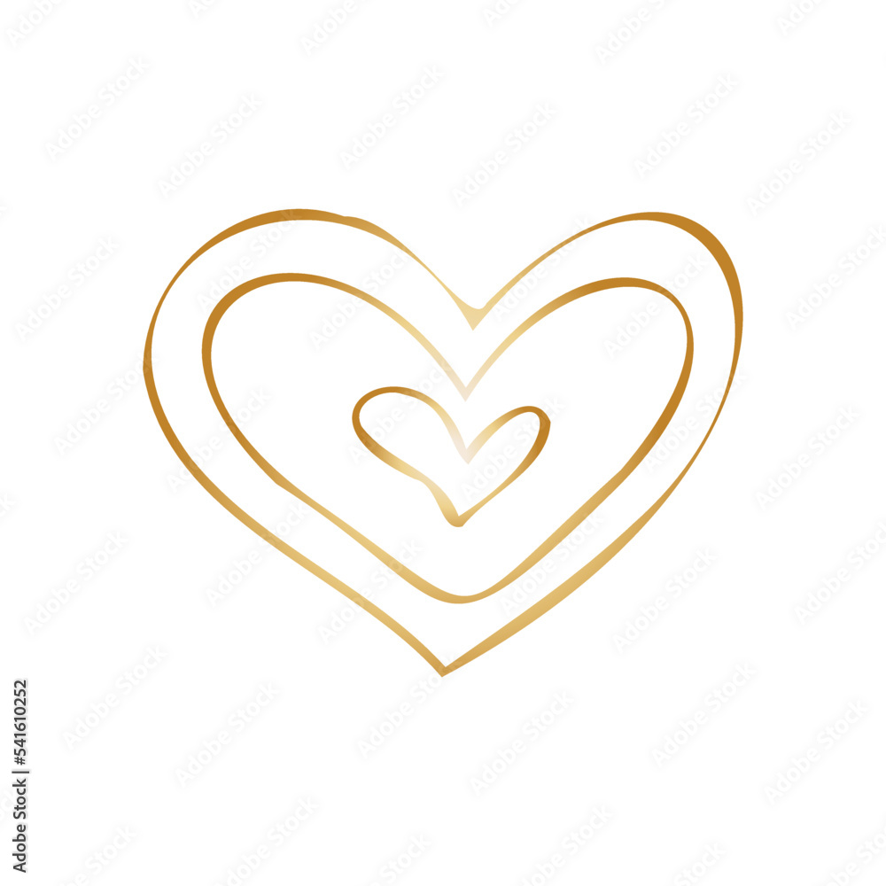 Simple golden doodle hand drawn heart. Isolated design element for valentine's day, wedding, romance Simple golden doodle hand drawn heart. Isolated design element for valentine's day, wedding, romance