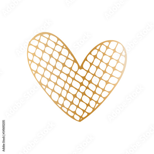 Simple golden doodle hand drawn heart. Isolated design element for valentine s day  wedding  romance