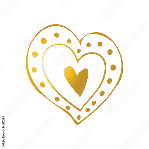 Simple golden doodle hand drawn heart. Isolated design element for valentine's day, wedding, romance