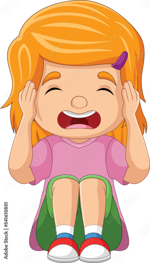 Cartoon girl sitting and angry expression Cartoon girl sitting and angry expression
