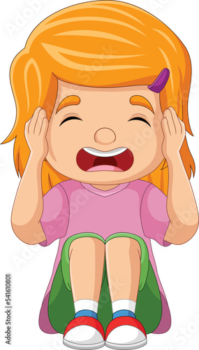Cartoon girl sitting and angry expression