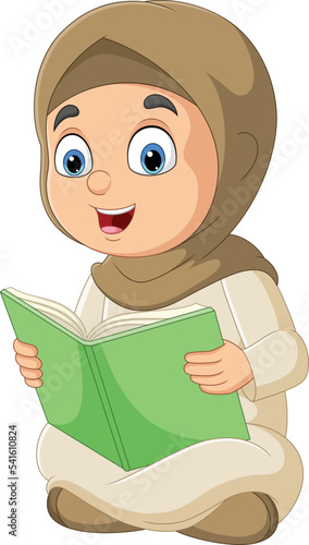Cartoon muslim girl reading a book
