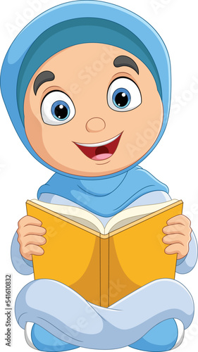 Cartoon muslim girl reading a book