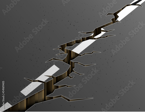 Cracks in Asphalt Roads caused by Earthquakes. Cracks on the Highway on a Transparent Background. Vector Illustration