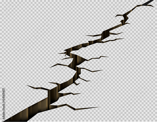 Realistic Ground Cracks. Fractures at Ground Level. Earthquake Ruptures in Perspective View. Cracks From Disaster or Drought Isolated on Transparent Background. Vector Illustration